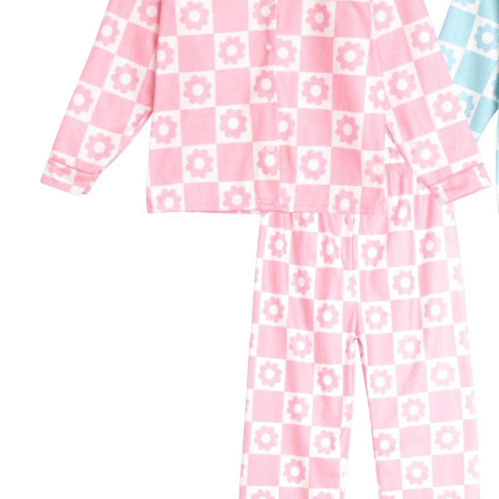 Flannel Fleece Long Sleeve Pajama Set Pink